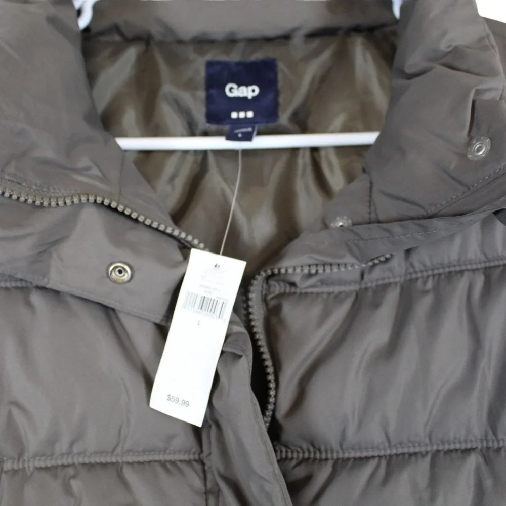 Gap Puffer Vest Womens Large Taupe Brown Lined Full Zip Mock Neck Winter Outdoor